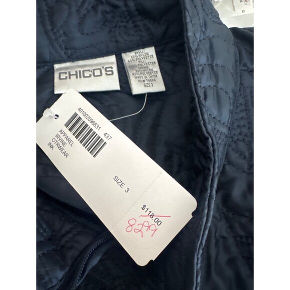 Chicos 3 Womens Ink Blue Quilted Jacket Size XL pockets new $118 - Picture 2 of 3